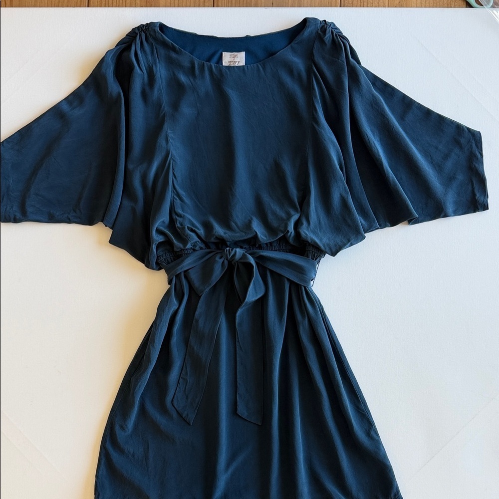 Suzi Chin for Maggy Boutique 100% Silk Navy Mini Dress with Tie Waist - Picture 6 of 13
